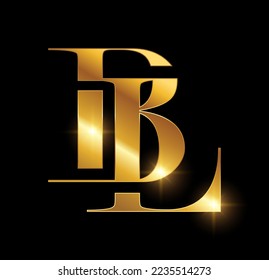 A vector Illustration in black background with gold shine effect of Gold Monogram Logo Initial Letters BL