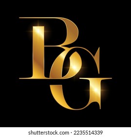 A vector Illustration in black background with gold shine effect of Gold Monogram Logo Initial Letters BG
