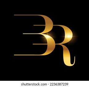 A vector Illustration in black background with gold shine effect of Gold Monogram Logo Initial Letters BR