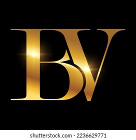 A vector Illustration in black background with gold shine effect of Gold Monogram Logo Initial Letters BV