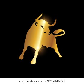 A vector Illustration  in black background with gold shine effect of Golden Bull Vector Illustration Icon