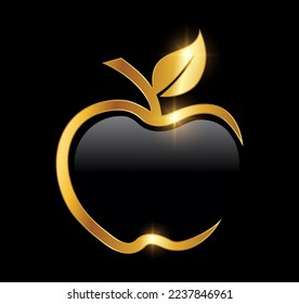 A vector Illustration  in black background with gold shine effect of Golden Apple Fruit Vector Illustration Icon 