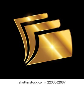 A vector Illustration  in black background with gold shine effect of Golden Paper folder Vector Icon