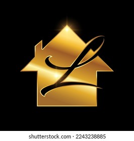 A vector Illustration  in black background with gold shine effect of Golden Home Monogram logo Initial Letter L