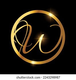 A vector Illustration  in black background with gold shine effect of Golden Monogram Initial Letter W