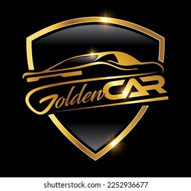 Un vector Ilustración en fondo negro con efecto de brillo dorado del vector del logotipo del coche de oro Icono