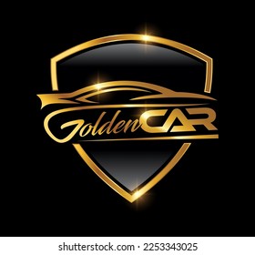 A vector Illustration in black background with gold shine effect of Golden Car Logo vector Icon