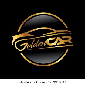 A vector Illustration in black background with gold shine effect of Golden Car Logo vector Icon