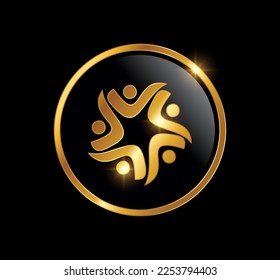 A vector Illustration  in black background with gold shine effect of Golden Peoples Logo vector Icon