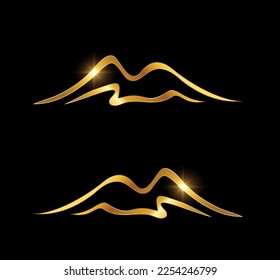 Un vector Ilustración en fondo negro con efecto de brillo dorado del logotipo de la montaña dorada Icono del vector