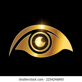 A vector Illustration  in black background with gold shine effect of Golden Eye Logo vector icon