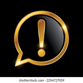 Un vector Ilustración en el fondo negro con efecto de brillo dorado de la información del icono del vector del logotipo del chat de Golden Information