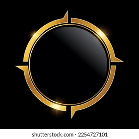 A vector Illustration  in black background with gold shine effect of Golden Circle Frame Logo Vector icon