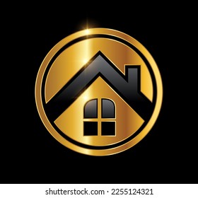 A vector Illustration  in black background with gold shine effect of Golden Home Real Estate Logo Vector icon