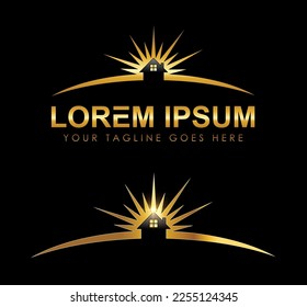 A vector Illustration  in black background with gold shine effect of Golden Home Real Estate Logo Vector icon
