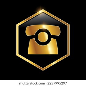 A vector Illustration  in black background with gold shine effect of Golden Phone Logo Vector icon
