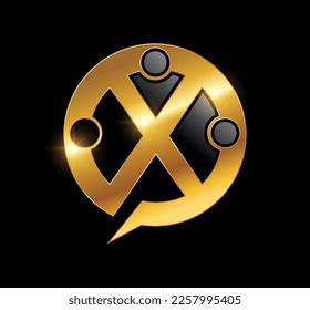 A vector Illustration in black background with gold shine effect of Golden Circle Chat Logo Vector Illustration