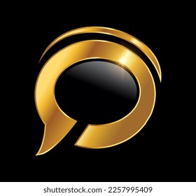 Un vector Ilustración en el fondo negro con efecto de brillo dorado del logotipo de conversación del círculo dorado Ilustración vectorial