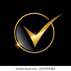 A vector Illustration in black background with gold shine effect of Golden Check Mark Logo Vector icon