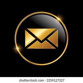 Eine Vektorgrafik auf schwarzem Hintergrund mit goldener glänzender Wirkung des Vektorsymbol-Vektorsymbol des Golden Envelope Mail