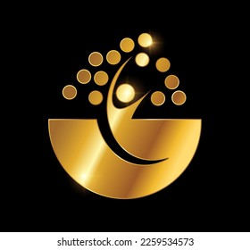 A vector Illustration  in black background with gold shine effect of Golden Hand Up Logo Vector Icon