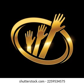 A vector Illustration  in black background with gold shine effect of Golden Hand Up Logo Vector Icon