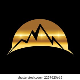 A vector Illustration  in black background with gold shine effect of Golden Mountain Logo Vector Icon