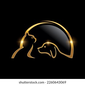 A vector Illustration  in black background with gold shine effect of Golden Cat and Dog Logo Vector icon