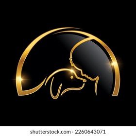 A vector Illustration  in black background with gold shine effect of Golden Cat and Dog Logo Vector icon