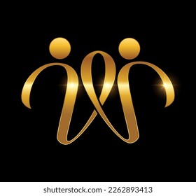 A vector Illustration  in black background with gold shine effect of Golden People Monogram Logo Initial Letter W