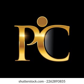 A vector Illustration  in black background with gold shine effect of Golden People Monogram Logo Initial Letters PC