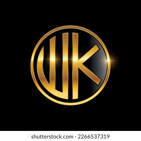 A vector Illustration  in black background with gold shine effect of Golden Monogram Logo Initial Letters WK