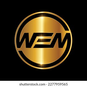 A vector Illustration in black background with gold shine effect of WEM Monogram Initial Logo Vector Icon