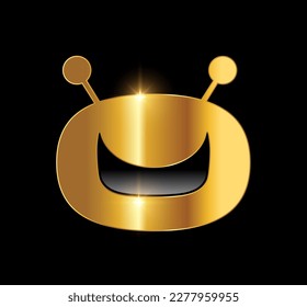 A vector Illustration  in black background with gold shine effect of Golden Robot Head Logo vector icon