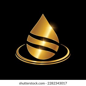 Un vector Ilustración en fondo negro con efecto de brillo dorado del icono del vector del logotipo del agua dorada