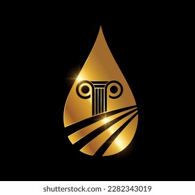 Un vector Ilustración en fondo negro con efecto de brillo dorado del icono del vector del logotipo del agua dorada