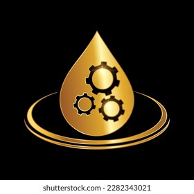 A vector Illustration  in black background with gold shine effect of Golden Water Drop Logo Vector Icon