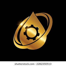 A vector Illustration  in black background with gold shine effect of Golden Water Drop Logo Vector Icon