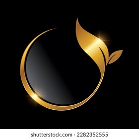 A vector Illustration in black background with gold shine effect of Golden Leaf Logo Vector Icon