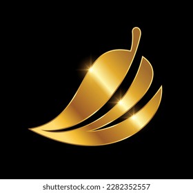 Eine Vektorgrafik auf schwarzem Hintergrund mit goldener glänzender Wirkung auf das Vektorsymbol des Goldenen Leaf-Logos