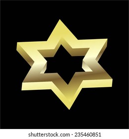 Vector illustration of Black background. Gold star of David.