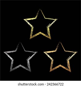 Vector illustration of Black background. Gold, silver and bronze stars.