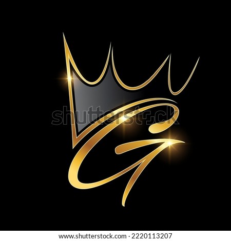 A vector Illustration  in black background with gold shine effect of Gold Monogram Crown Logo Initial Letter G