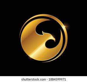 A vector Illustration in black background of Golden Bird Circle Sign with golden shine Effect
