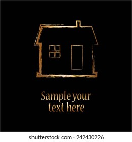 Vector illustration of Black background. Golden home