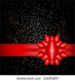 Vector illustration of Black background with sparkles. Red bow.