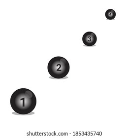 vector illustration of black balls number 1 to 4 on white background