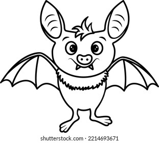 Vector illustration of a black bat character flying with wings outstretched, in a flat modern style isolated on white.