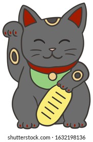 Vector illustration of black beckoning cat