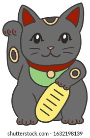 Vector illustration of black beckoning cat